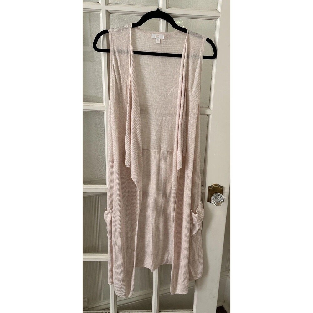 Sleeveless Long Cardigan Vest Duster Women’s Medium Beige Boho Cowboy Coastal